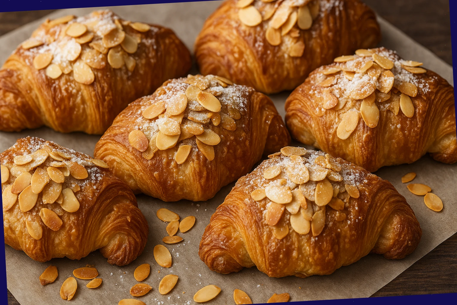Assorted almond croissants with toasted flakes