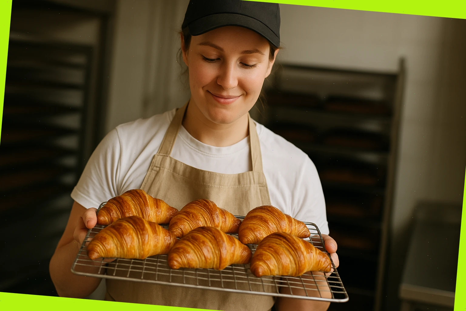 Head baker Amelia Lowe with a cooling rack