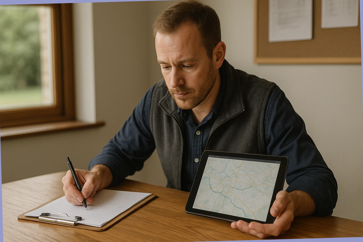 Operations coordinator Peter Hale checking route times