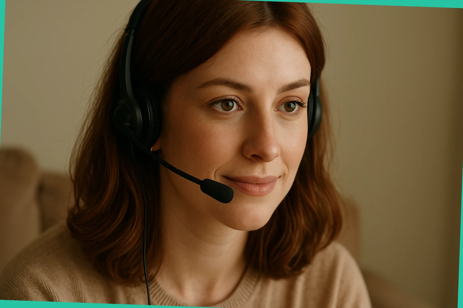 Customer care lead Grace Field with headset